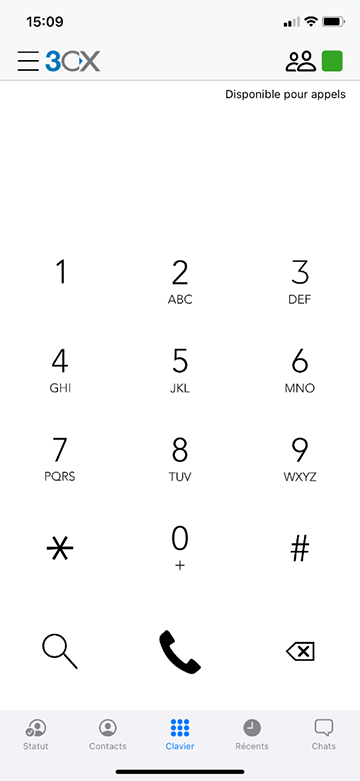 Capture d'écran de l'application smartphone de 3CX