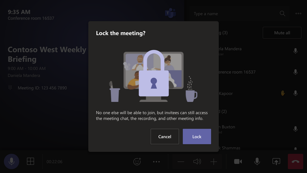 Verrouillage de réunion dans Microsoft Teams Rooom